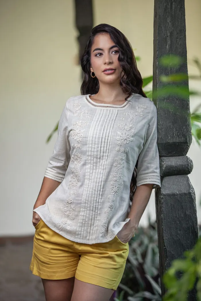 Blusa Arena en Algodón Bordada